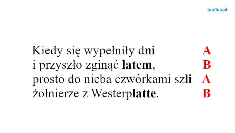 rodzaje rymów - przykład rymów krzyżowych