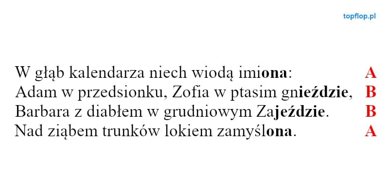 rodzaje rymów - rymy okalające przykład