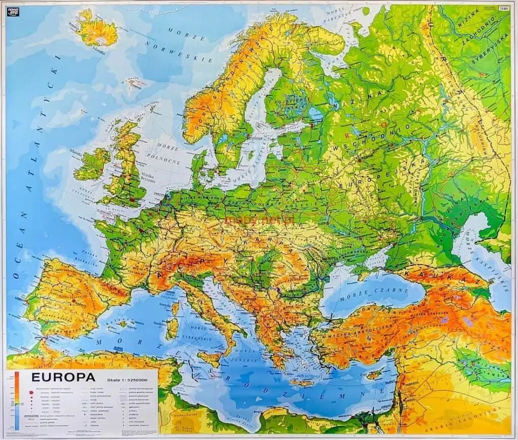 Rodzaje map: mapa ogólnogeograficzna (i jednocześnie fizyczna) 