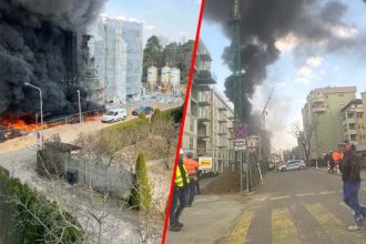 Czarny dym nad Warszawą: Potężny pożar nowego budynku na Białołęce
