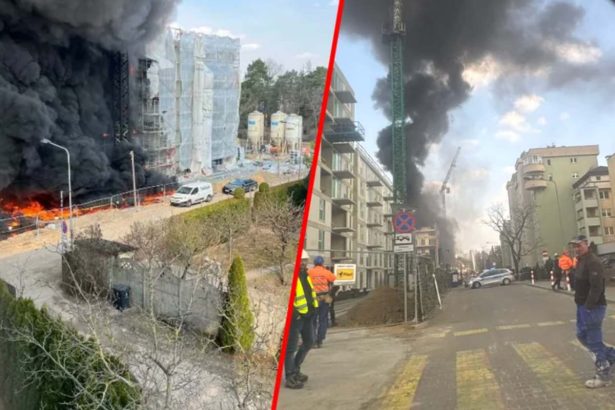 Czarny dym nad Warszawą: Potężny pożar nowego budynku na Białołęce