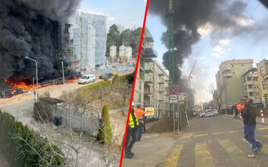 Czarny dym nad Warszawą: Potężny pożar nowego budynku na Białołęce