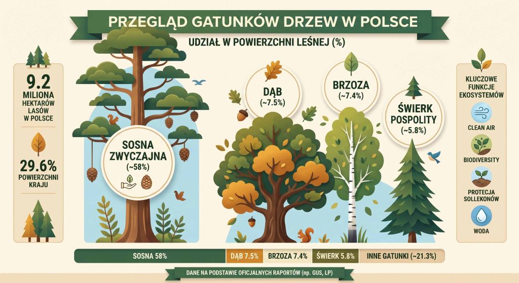Udział procentowy: Jakie drzewa w Polsce dominują na nizinach?