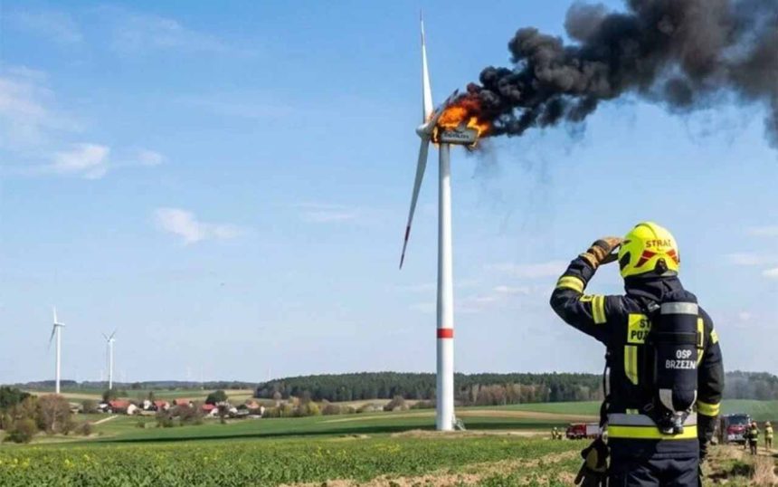 Czarny Dzień dla Energetyki Wiatrowej: Podwójny Pożar Turbin w Centrum Polski