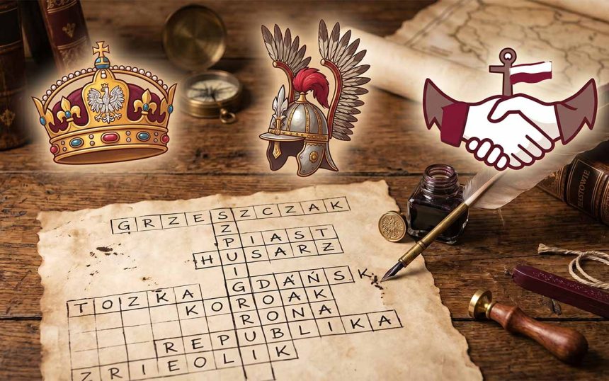Krzyżówki „Historia Polski" online — 3 poziomy z odpowiedziami