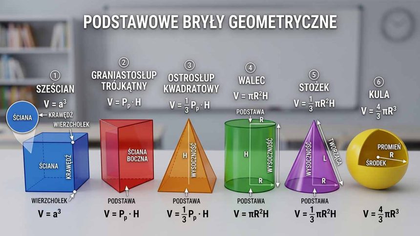Objętość brył – wzory: graniastosłup, ostrosłup, kula
