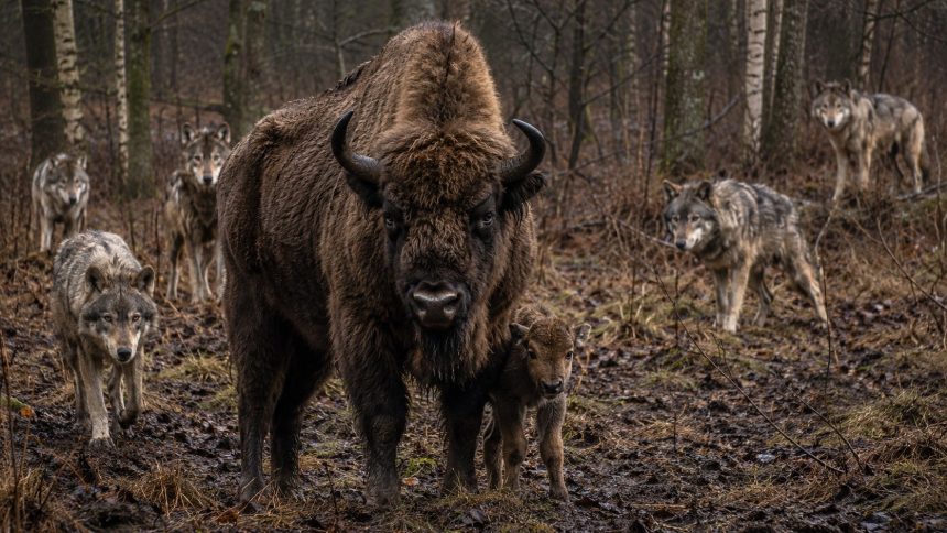 Żubr ma naturalnych wrogów? Fotopułapka IBS PAN w Puszczy Białowieskiej nagrała atak 7 wilków na stado żubrów i nowonarodzone cielę. Sprawdzamy, co oznacza to dla nauki, ochrony przyrody i zarządzania populacją.