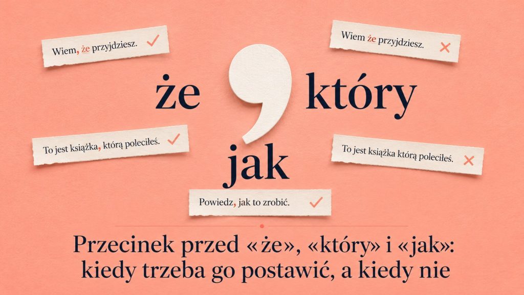Przecinek przed „że”, „który” i „jak”: kiedy jest obowiązkowy, a kiedy byłby błędem