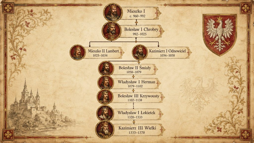 Dynastia Piastów – drzewo genealogiczne, władcy i najważniejsze daty