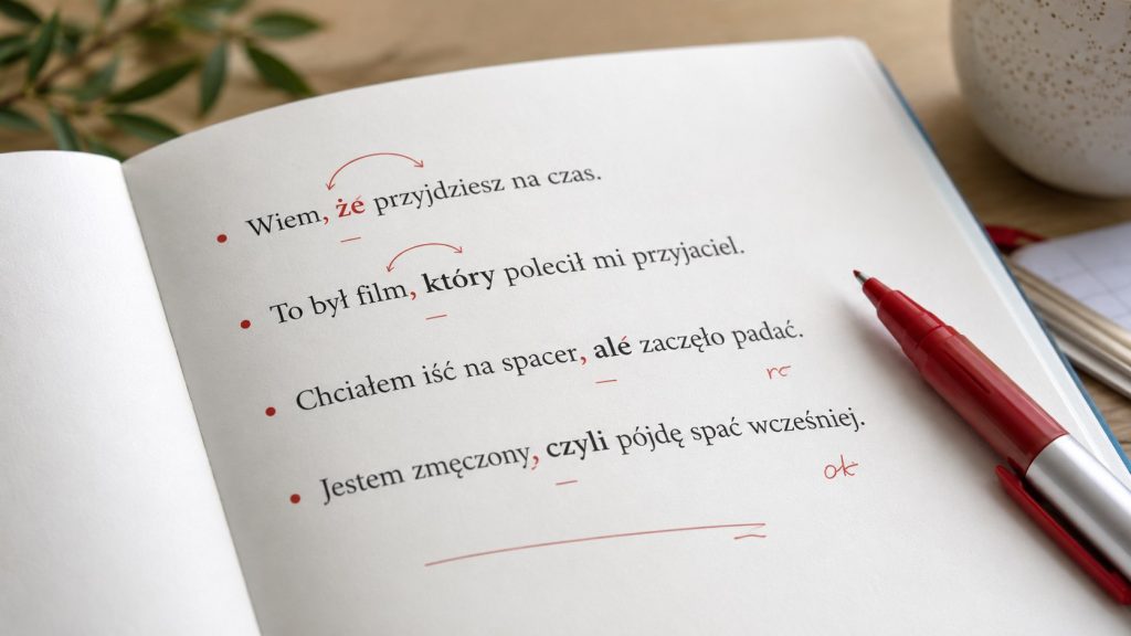 Przecinek przed „że”, „który”, „ale” i „czyli” – zasady oraz przykłady