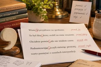 Przecinek przed „że”, „który”, „ale” i „czyli”: poznaj reguły, wyjątki, przykłady zdań oraz błędy spotykane w e-mailach, pracach szkolnych i publikacjach.