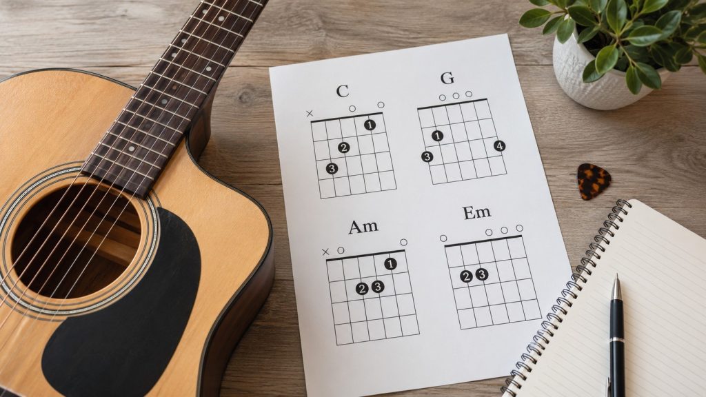 Akordy na gitarę dla początkujących – diagramy, chwyty i proste piosenki krok po kroku