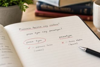 „Poza tym” czy „pozatym”? Sprawdź poprawną pisownię, poznaj zasadę, przykłady użycia, synonimy oraz reguły stawiania przecinka w zdaniu.