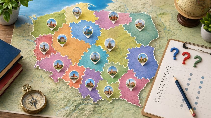 Województwa i ich stolice: sprawdź mapę administracyjną Polski, tabelę 16 regionów, województwa z dwiema stolicami oraz quiz z odpowiedziami.