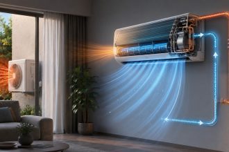Jak działa klimatyzacja typu split? Wyjaśniamy obieg czynnika chłodniczego, pracę sprężarki, parownika, skraplacza i zaworu rozprężnego oraz fizykę odbierania ciepła.