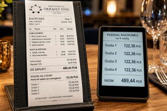 Jak podzielić rachunek w restauracji, gdy każdy zamówił coś innego? Poznaj wzór na wspólne pozycje, napiwek i zaokrąglenie oraz gotowy przykład obliczeń dla czterech osób.