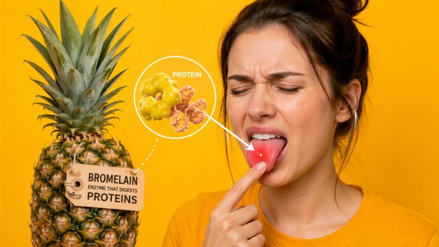 Dlaczego ananas szczypie w język? Wyjaśniamy działanie bromelainy i kwasów, podpowiadamy, jak ograniczyć pieczenie oraz kiedy objawy mogą wskazywać na alergię. Sprawdź przed porcją owocu.