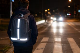 Dlaczego odblask na plecaku świeci tak mocno w światłach auta? Sprawdź, jak działa retrorefleksja, z jakiej odległości kierowca widzi pieszego i gdzie najlepiej umieścić odblask po zmroku na poboczu.