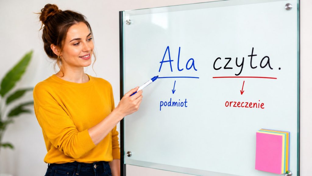 Podmiot i orzeczenie bez stresu — jak znaleźć je w każdym zdaniu? 7 przykładów krok po kroku