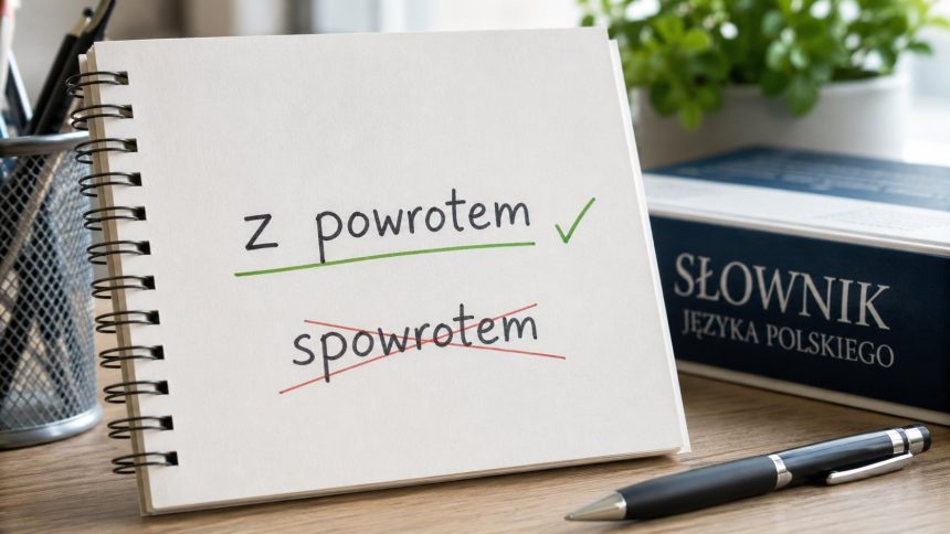 Z powrotem czy spowrotem? Sprawdź poprawną pisownię, prostą zasadę, znaczenie wyrażenia i przykłady. Zobacz też, dlaczego „wrócić z powrotem” jest błędem stylistycznym w polszczyźnie.