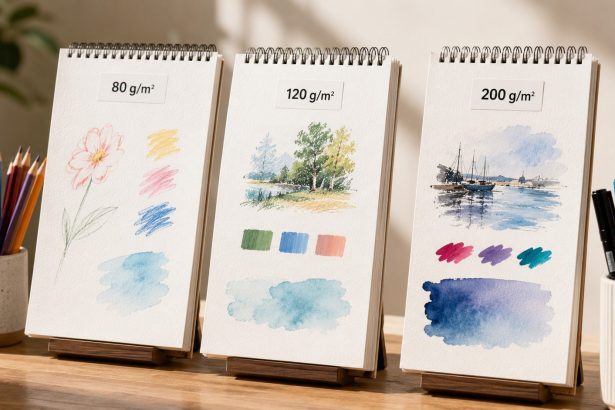 Blok 80, 120 czy 200 g/m²? Sprawdź, jaki papier wybrać do kredek, markerów, akwareli, gwaszu i akryli oraz kiedy sama gramatura nie wystarczy, by uniknąć przebijania i falowania arkusza.