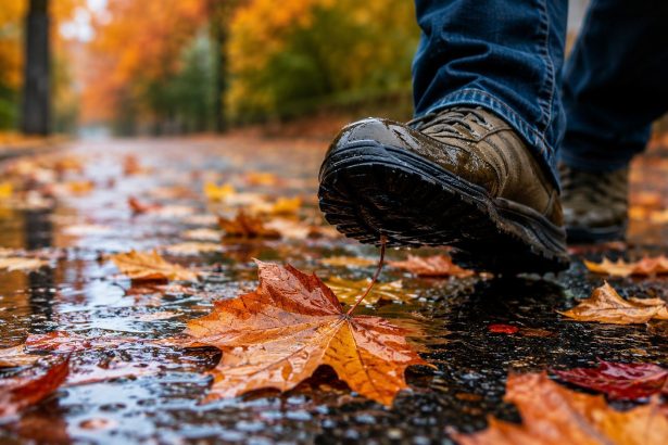 Dlaczego mokre liście są tak śliskie po deszczu? Wyjaśniamy, jak woda, rozkład liści i cienka warstwa organiczna obniżają tarcie oraz kiedy ryzyko poślizgu jest największe jesienią.