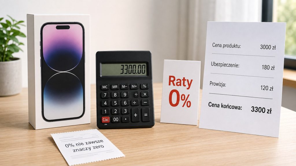 Raty 0% nie zawsze kosztują zero — jak policzyć ubezpieczenie, prowizję i cenę końcową