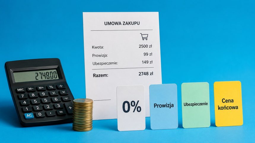 Raty 0% nie zawsze kosztują zero. Sprawdź, jak policzyć prowizję, ubezpieczenie, opłaty dodatkowe i cenę końcową zakupu, zanim podpiszesz umowę kredytową. Porównaj koszty.