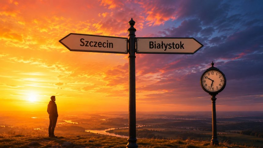 Dlaczego w Szczecinie słońce zachodzi później niż w Białymstoku? Wyjaśniamy, skąd bierze się około 35 minut różnicy, jak działa czas słoneczny i dlaczego cała Polska ma tę samą godzinę urzędową dziś.