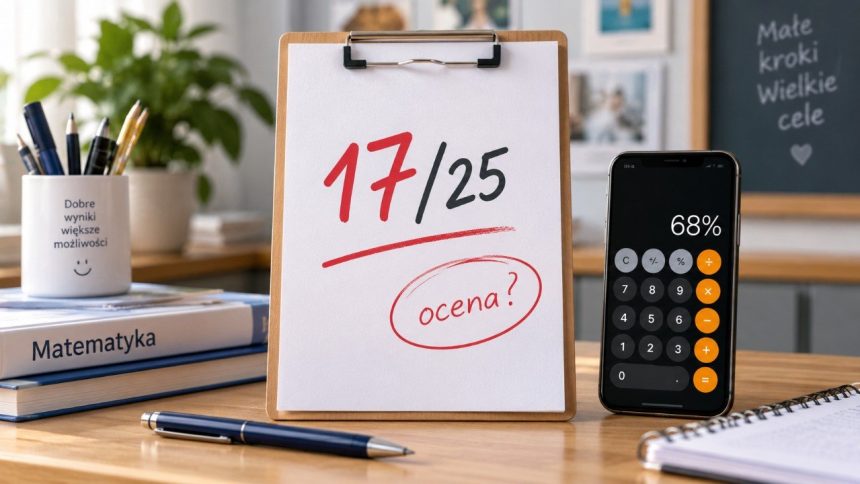 17 z 25 punktów to 68%. Jaka to ocena w szkole? Wyjaśniamy, dlaczego sam procent nie wystarcza, gdzie sprawdzić progi i kiedy 68% może oznaczać ocenę dostateczną albo dobrą według zasad szkoły.