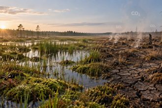 Osuszanie torfowisk uwalnia CO2, obniża retencję i niszczy siedliska. Sprawdź, ile węgla magazynują mokradła, jakie są skutki odwodnienia i dlaczego renaturyzacja ma znaczenie dla Polski i Europy UE.