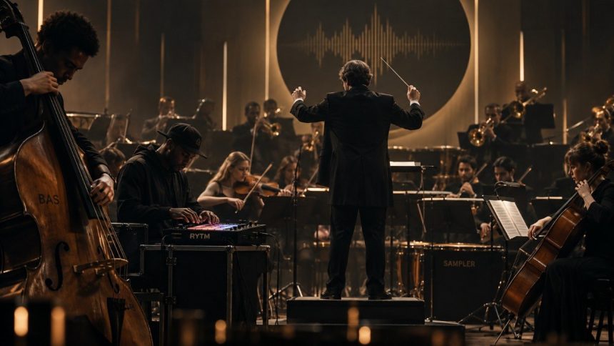 Rapowy bit w orkiestrze symfonicznej zmienia źródło dźwięku, lecz zachowuje groove. Sprawdzamy, jak kontrabas, perkusja, smyczki i dęte odtwarzają bas, sampel oraz rytm w wykonaniu na żywo.