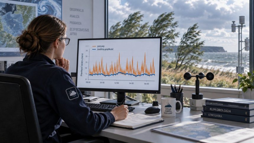 Średnia prędkość wiatru nie jest najwyższym odczytem anemometru. Wyjaśniamy, jak meteorolodzy liczą średnią, mierzą 3-sekundowe porywy i analizują tysiące pomiarów podczas silnego wiatru.