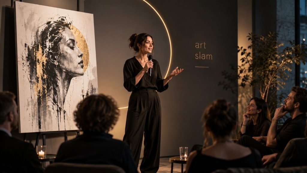 Co to jest art slam i dlaczego artysta musi przekonać publiczność także własną opowieścią